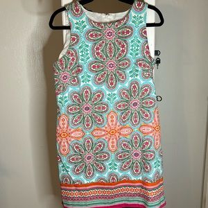 London Times Colorful Floral Sleeveless Shift Dress, Size 14 Easter Spring